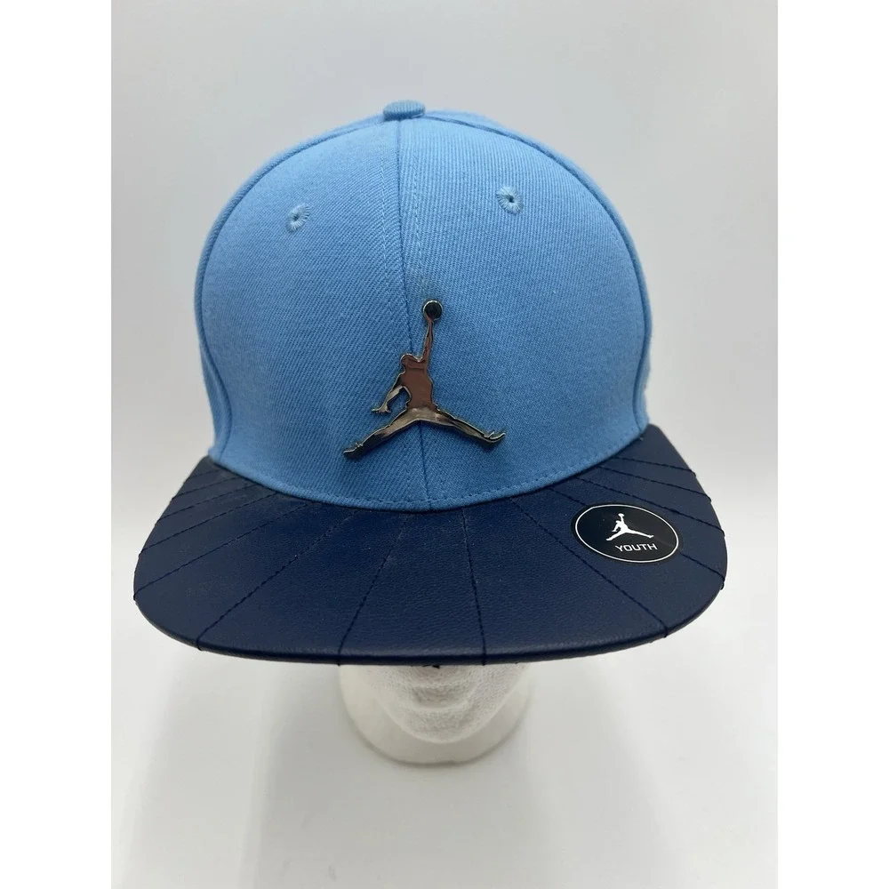Nike Air Jordan Youth Snapback Hat Blue Navy‎ Faux Leather Brim #23 Cap